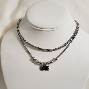 Stainless Steel Double-Layer "Love" Beaded Necklace